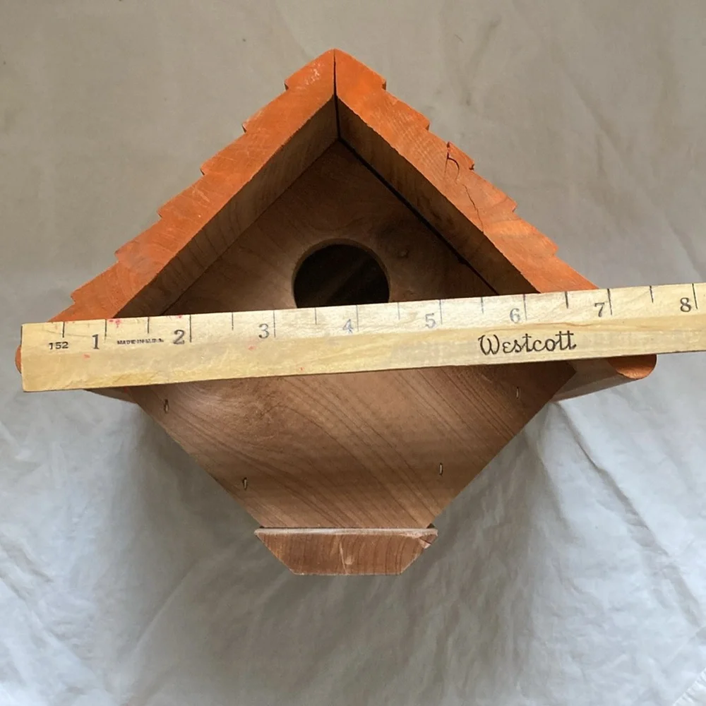 Wooden Birdhouse Orange and Cedar Wood House is NWOT Never Been Used and so Cute